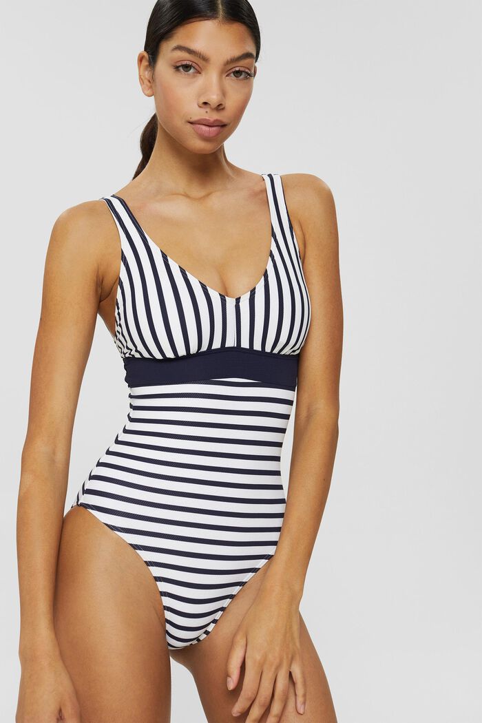 Recycled: padded striped swimsuit, NAVY, detail image number 0