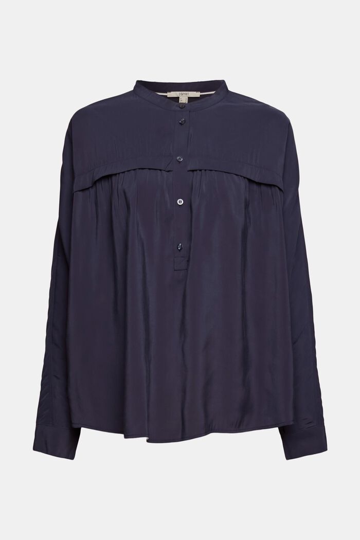 Blouse with a band collar, LENZING™ ECOVERO™, NAVY, overview