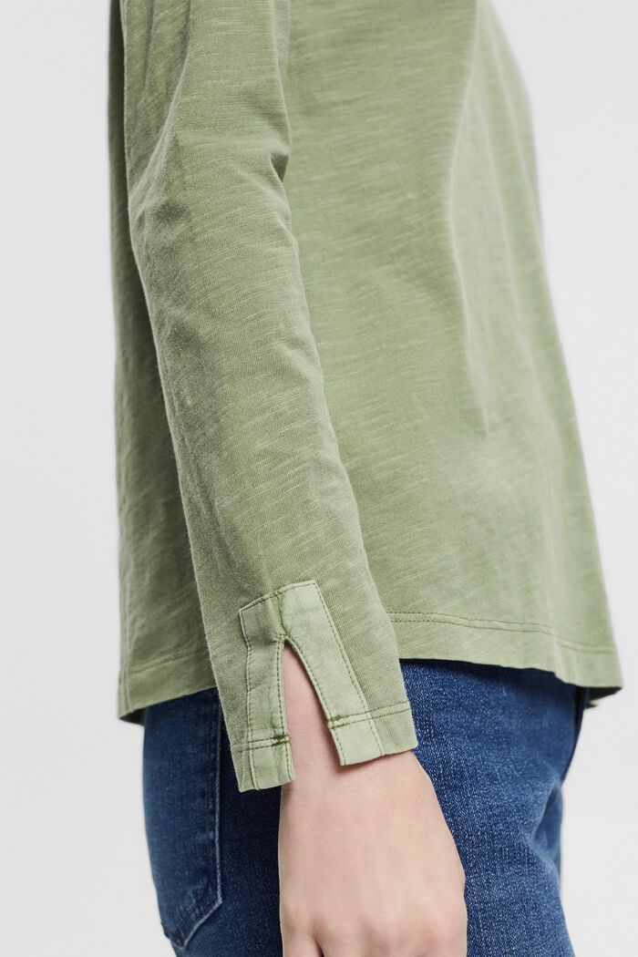 Long sleeve top with a cup-shaped neckline, in organic cotton, LIGHT KHAKI, detail image number 2