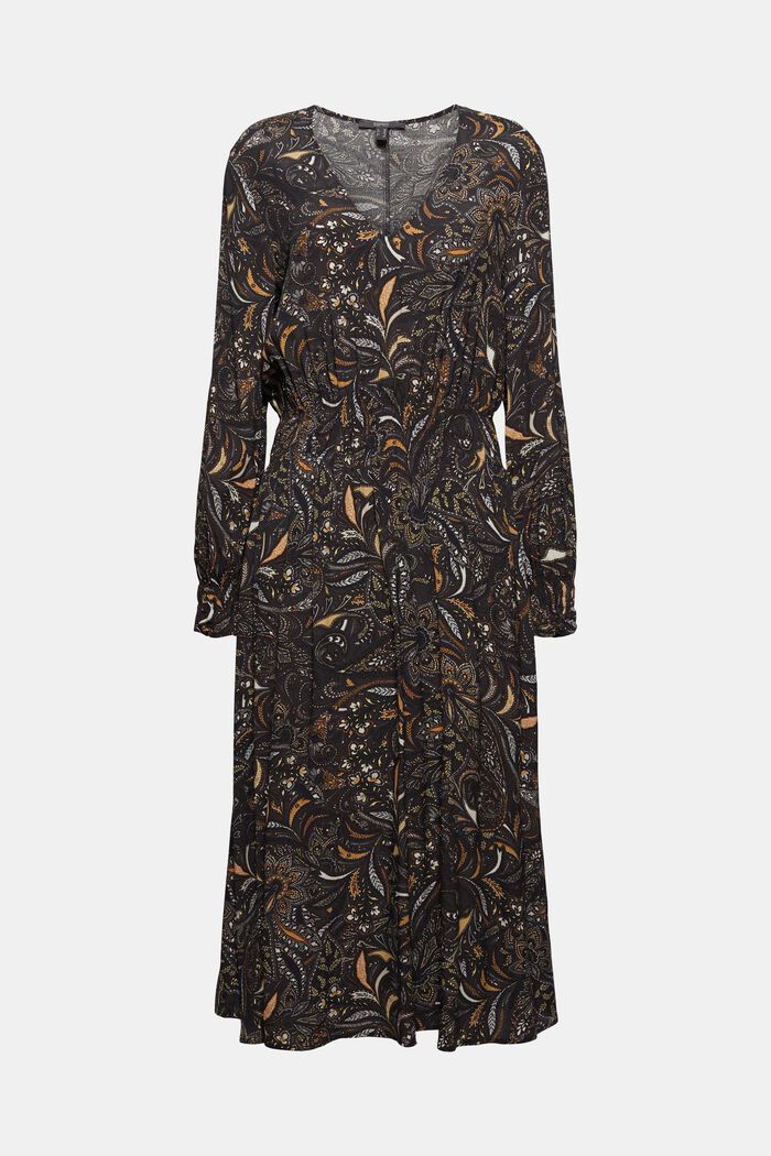 Floral midi dress with a smocked waist, BROWN, overview