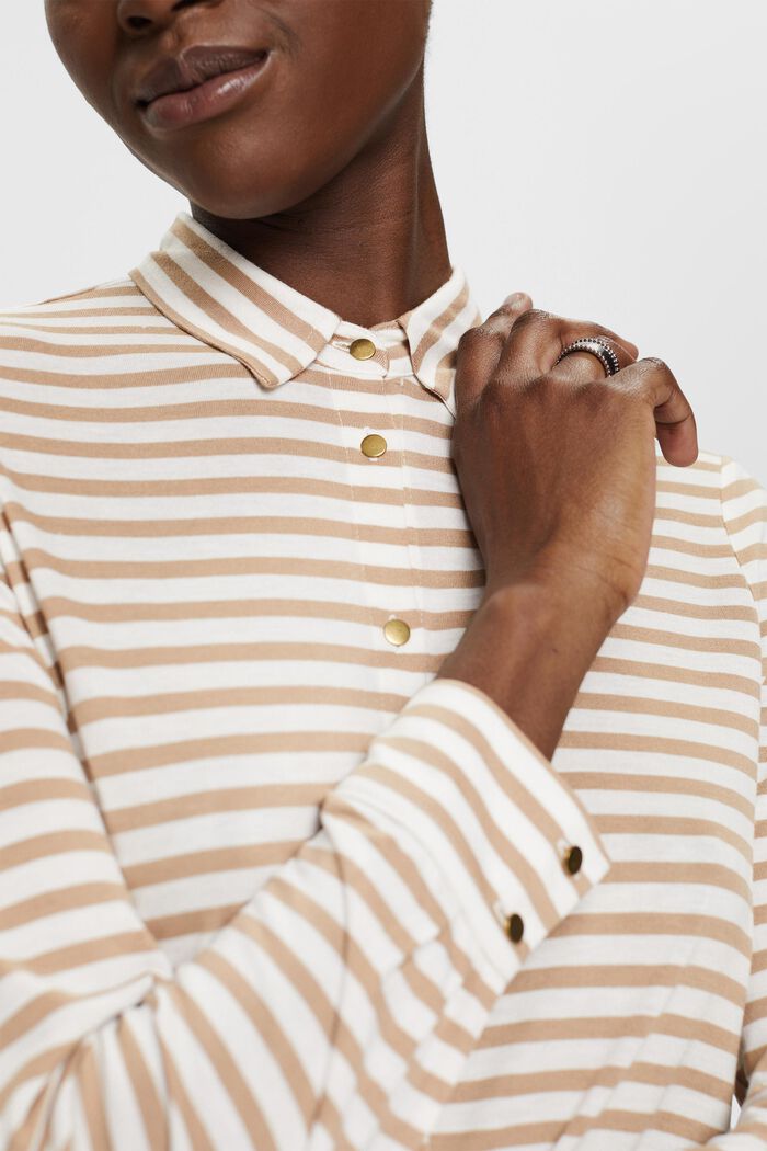 Striped long-sleeved top with buttons, OFF WHITE, detail image number 2