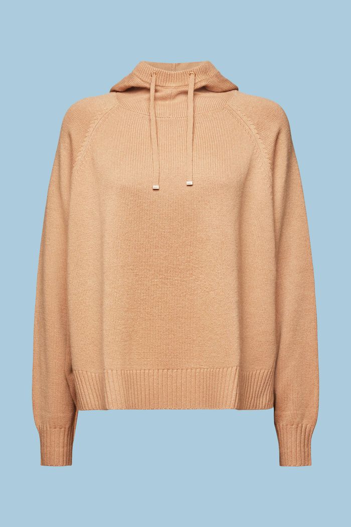 Wool Blend Hooded Sweater, BEIGE, detail image number 5
