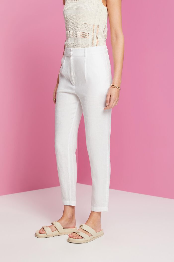 Cropped linen trousers, WHITE, detail image number 0