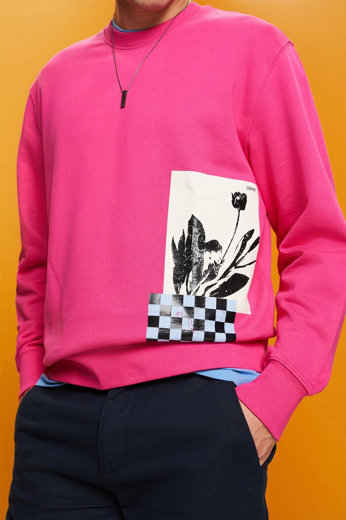 Crewneck sweatshirt with print, 100% cotton, PINK FUCHSIA, detail image number 2
