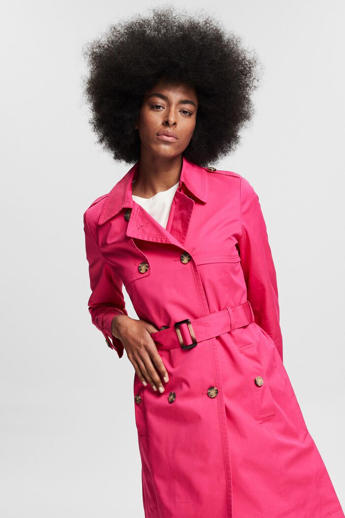 Cotton trench coat, PINK FUCHSIA, detail image number 0