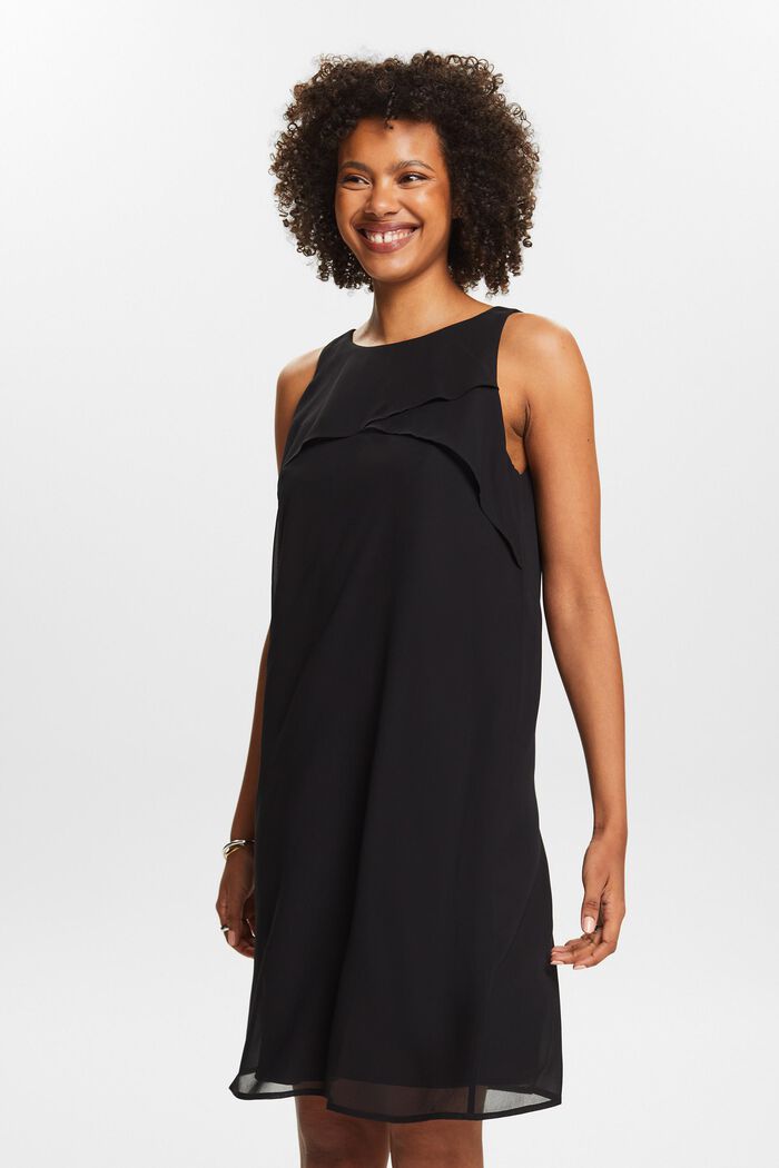 Sleeveless Crêpe Chiffon Mini Dress, BLACK, detail image number 0