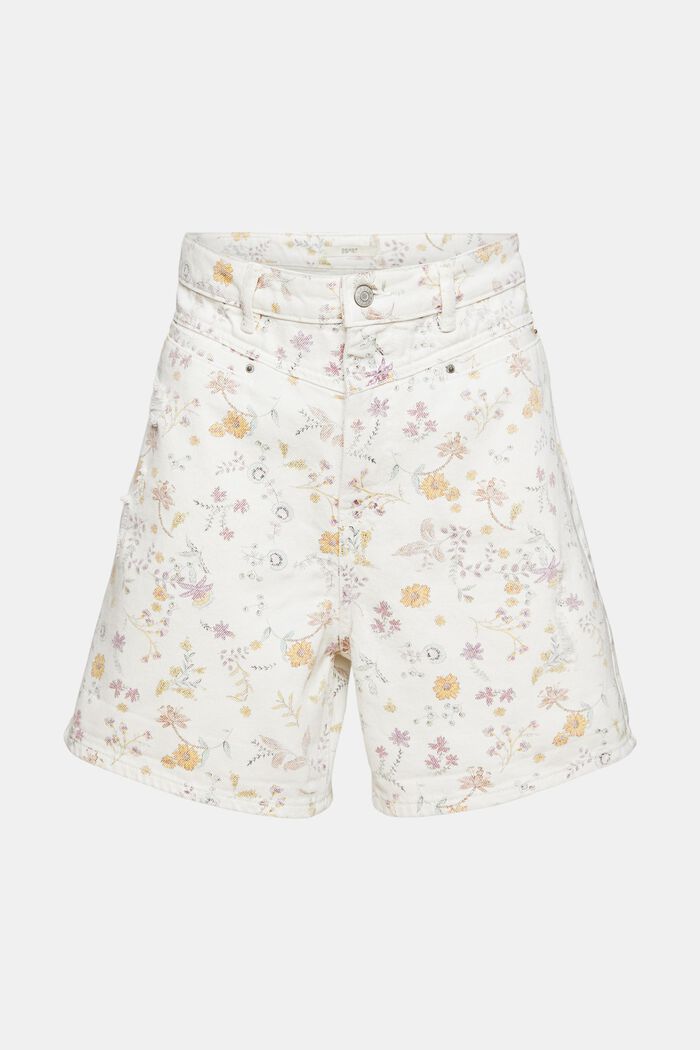 Shorts with a floral pattern, CREAM BEIGE, overview