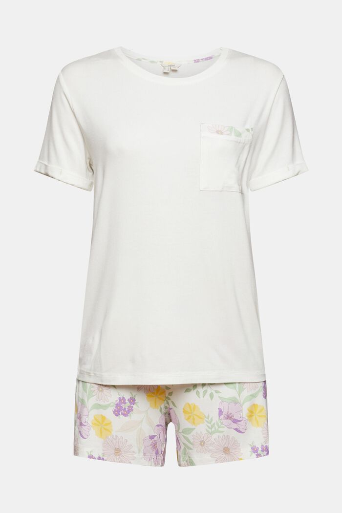 Pyjama set with shorts, LENZING™ ECOVERO™, OFF WHITE, overview