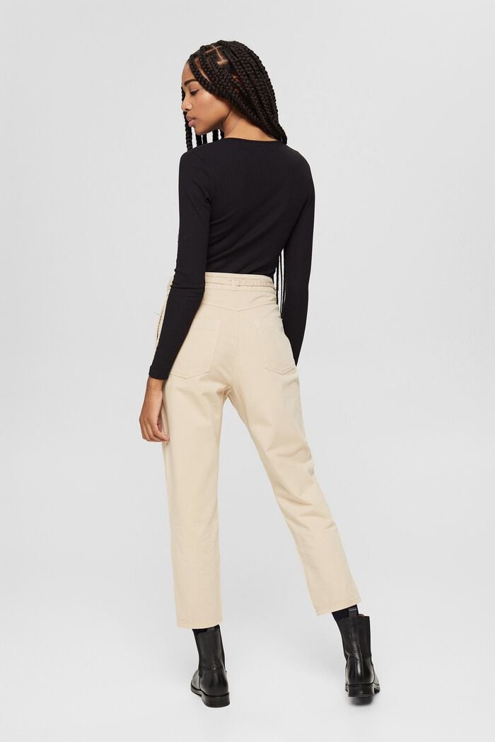 Waist pleat trousers with a belt, pima cotton, BEIGE, detail image number 3