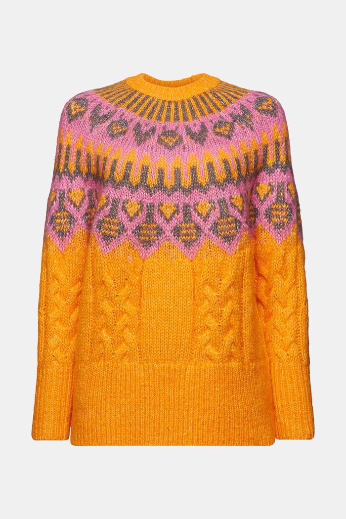 Fair Isle Wool Blend Sweater, GOLDEN ORANGE, detail image number 6
