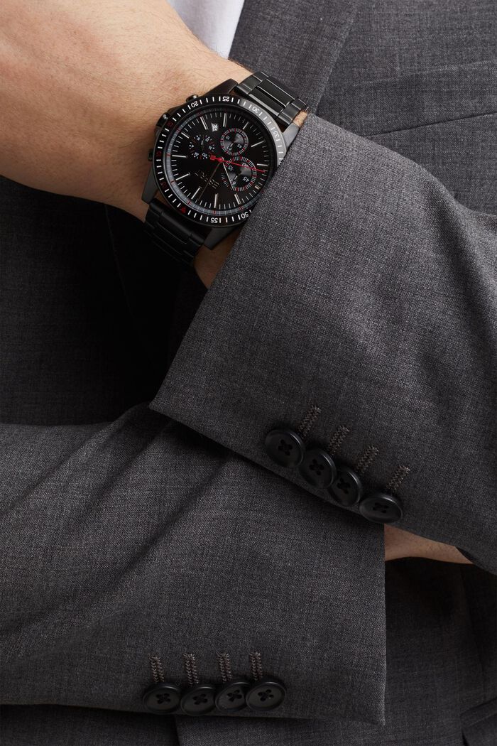 Chronograph watch with black plating, BLACK, detail image number 2