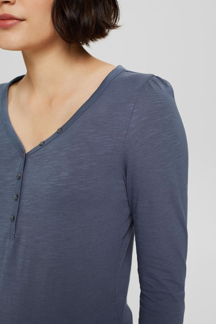 Henley long sleeve top made of 100% organic cotton, GREY BLUE, detail image number 2