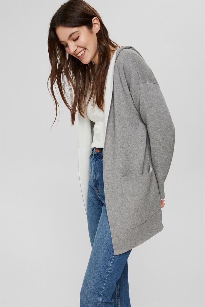 Open-fronted hooded cardigan, MEDIUM GREY, detail image number 0