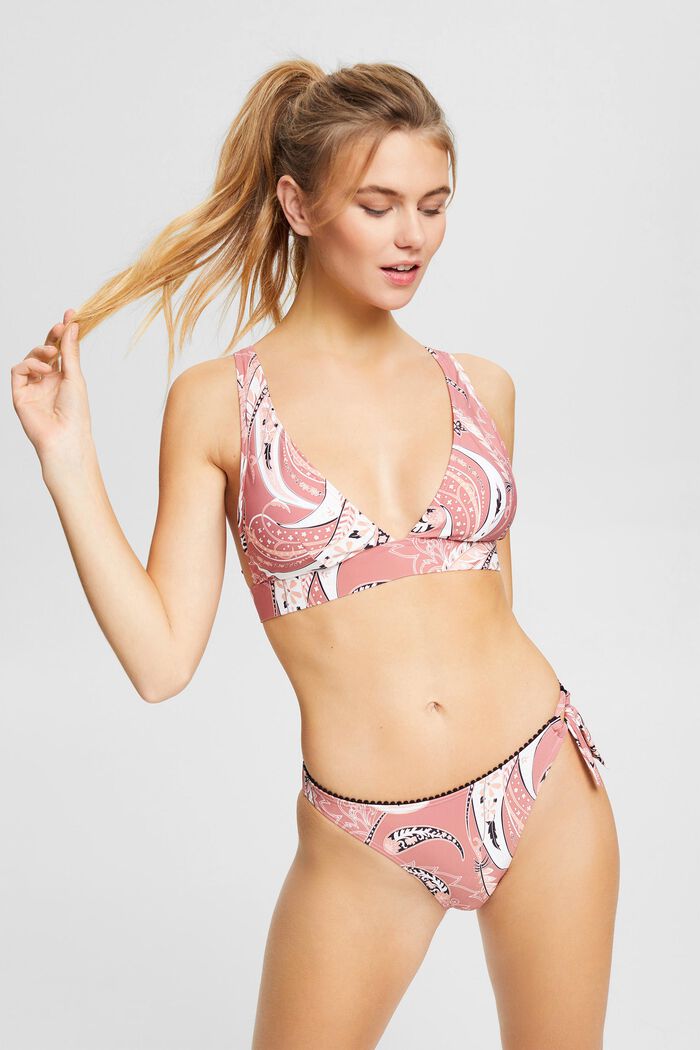 Made of recycled material: bikini top with a paisley print, BLUSH, detail image number 0