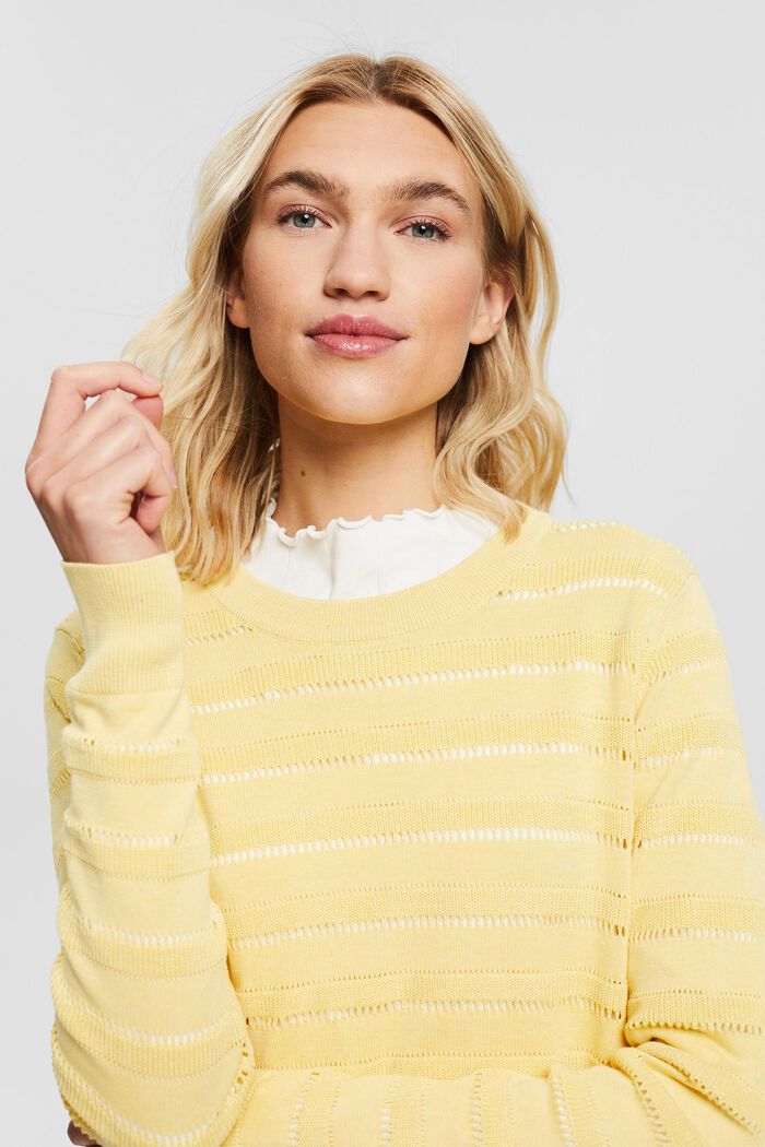 Jumper with patterned texture, organic cotton, PASTEL YELLOW, detail image number 5