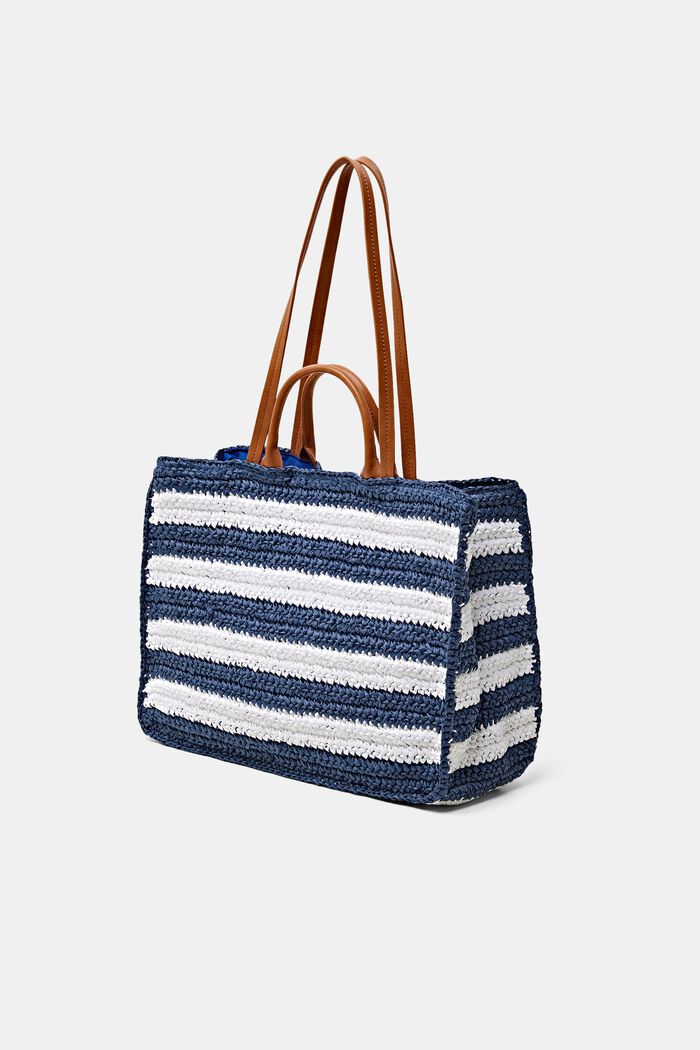 Large Straw Crochet Tote, NAVY, detail image number 2