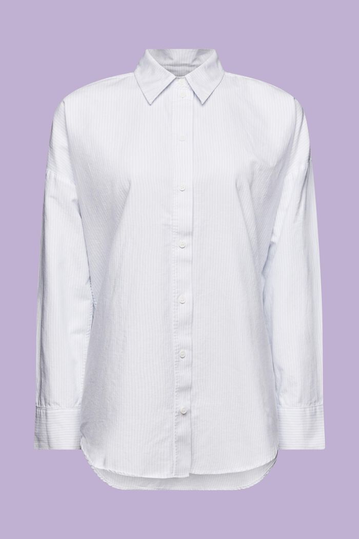 Oversized Striped Cotton Shirt, PASTEL BLUE, detail image number 7