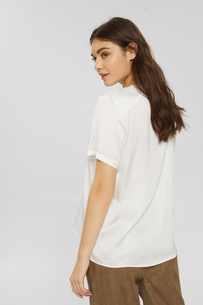 Short sleeve silk-effect blouse, OFF WHITE, detail image number 3