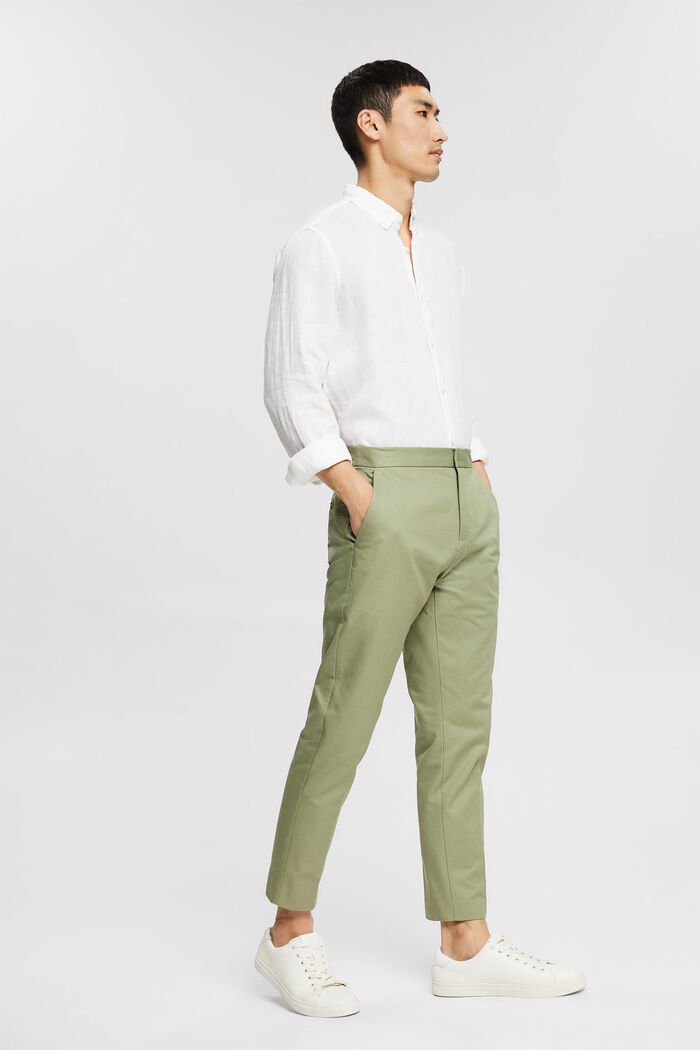 Cropped trousers made of blended organic cotton, LIGHT KHAKI, detail image number 1