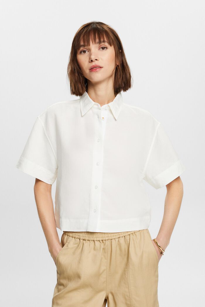 Cropped shirt blouse, linen blend, WHITE, detail image number 0