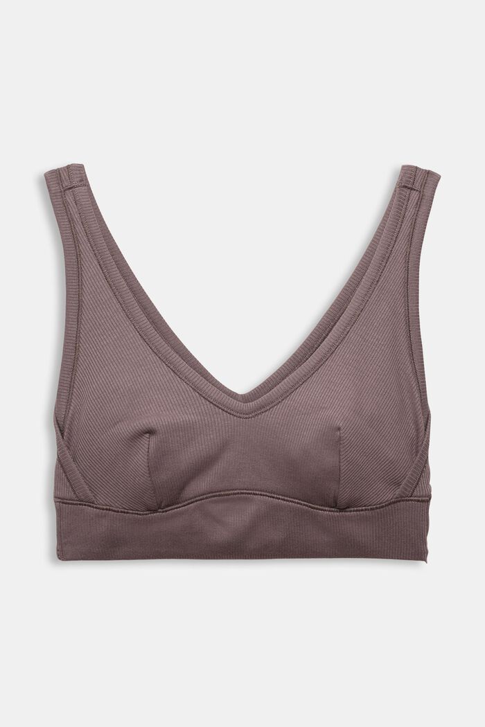 Unpadded crop top made of ribbed jersey, TAUPE, overview