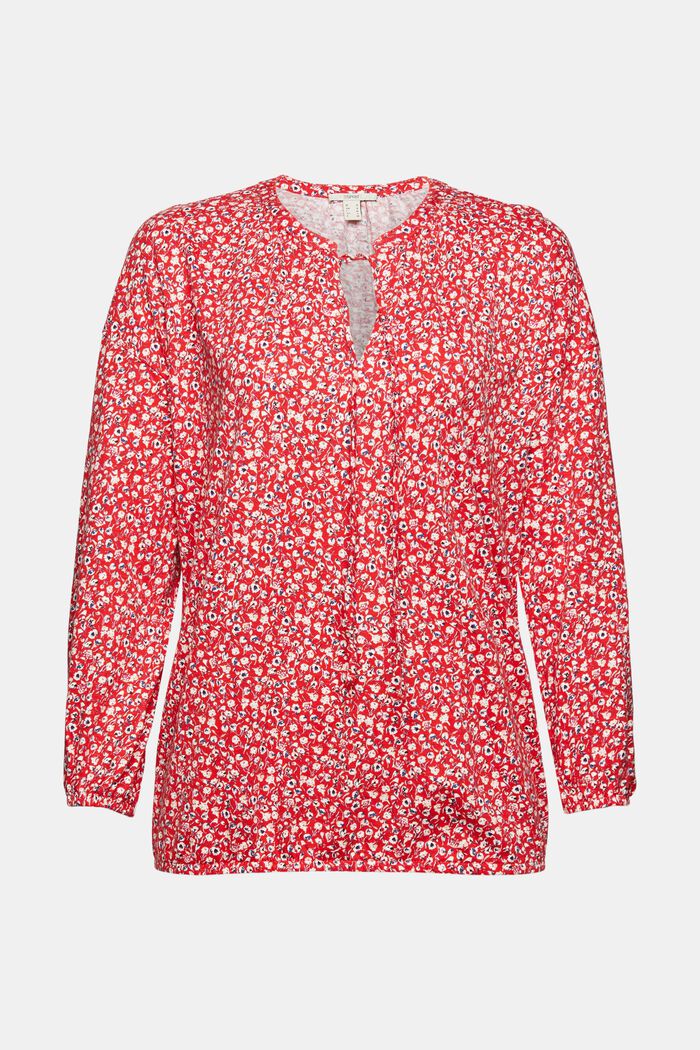 Long sleeve top in a blouse look made of blended organic cotton, RED, overview