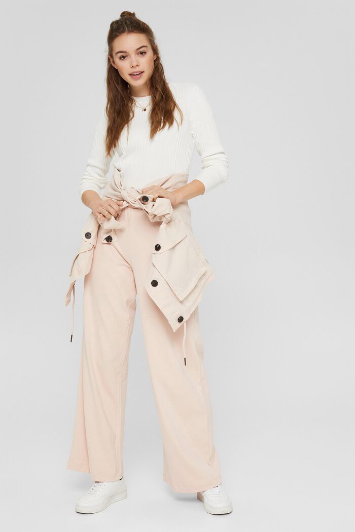 Jersey trousers with a wide leg, DUSTY NUDE, detail image number 1