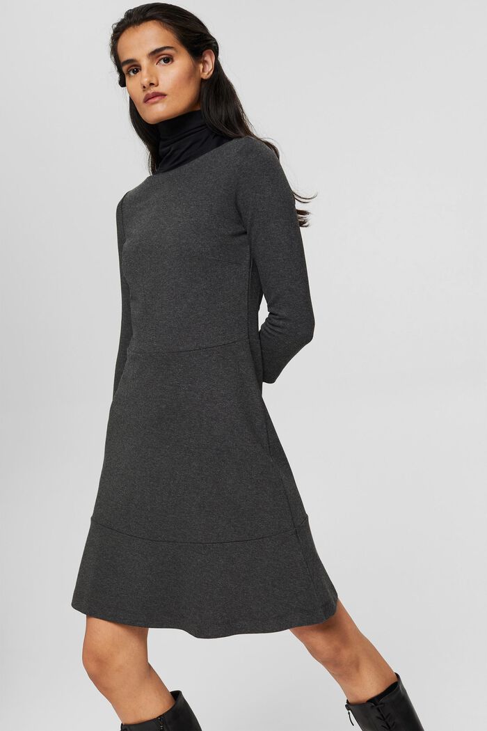 Knee-length knit dress with a flounce hem, ANTHRACITE, detail image number 4