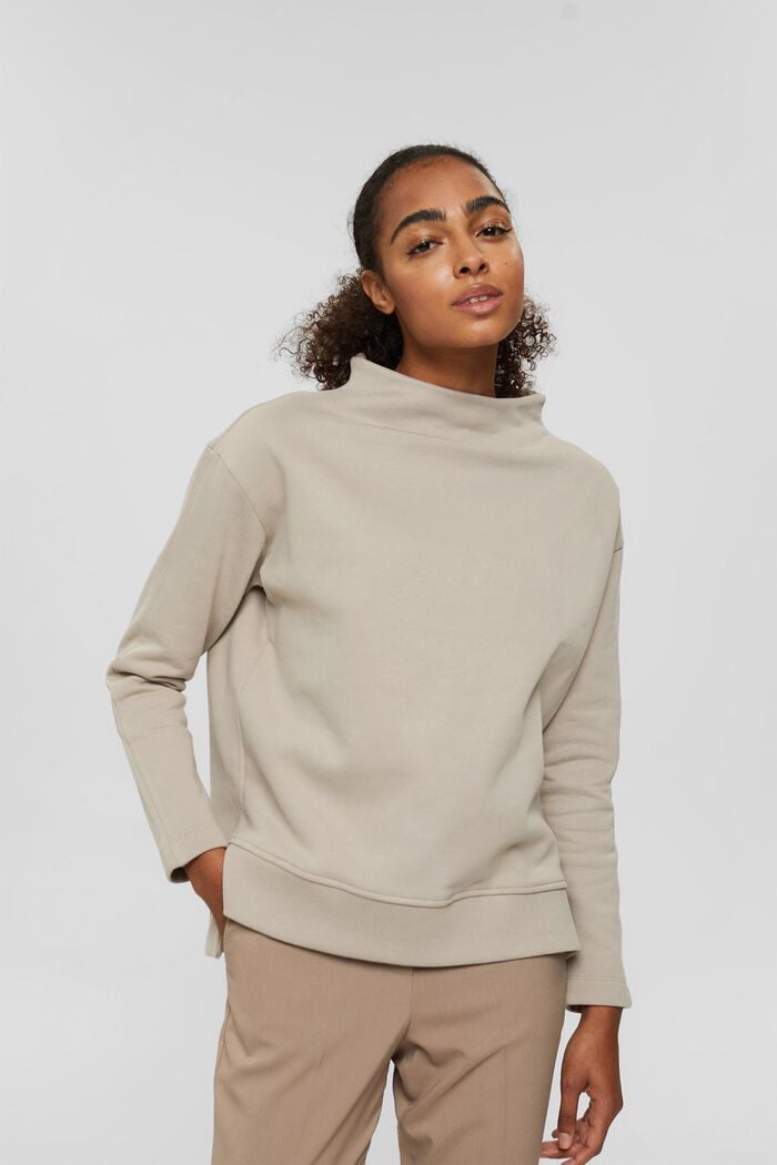 100% cotton sweatshirt with a stand-up collar, LIGHT TAUPE, detail image number 0