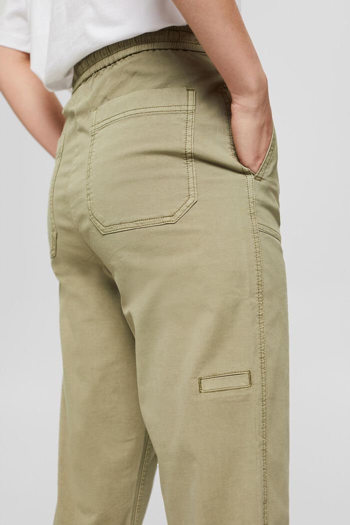 Stretch trousers with an elasticated waistband, organic cotton, LIGHT KHAKI, detail image number 6