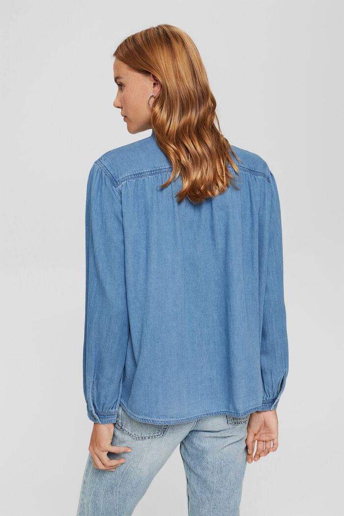 Denim-look shirt blouse in 100% cotton, BLUE MEDIUM WASHED, detail image number 3