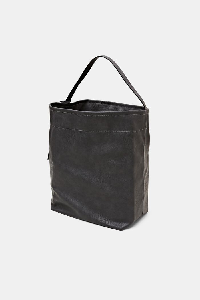Oversized Vegan Leather Hobo Bag, DARK GREY, detail image number 2