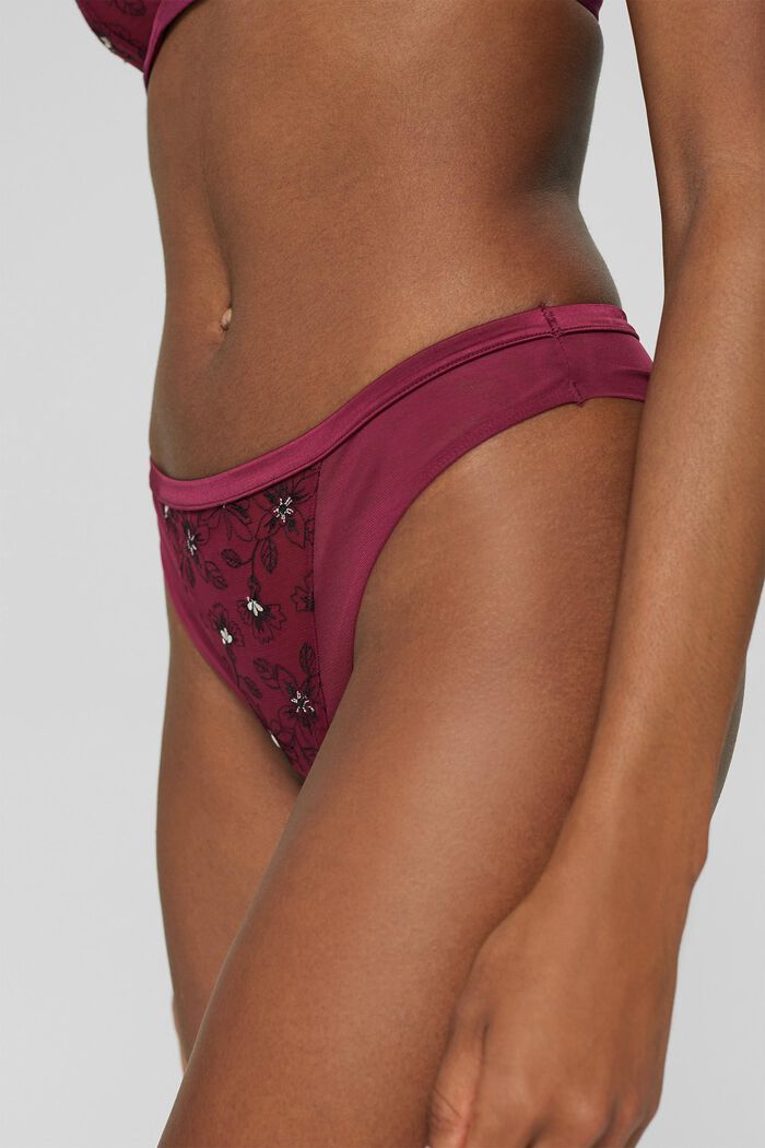 Brazilian briefs in mesh with embroidery, DARK PINK, detail image number 1