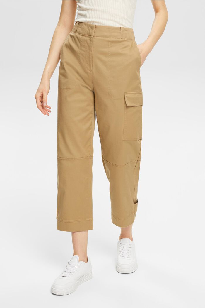 Cargo-style cropped trousers, KHAKI BEIGE, detail image number 0