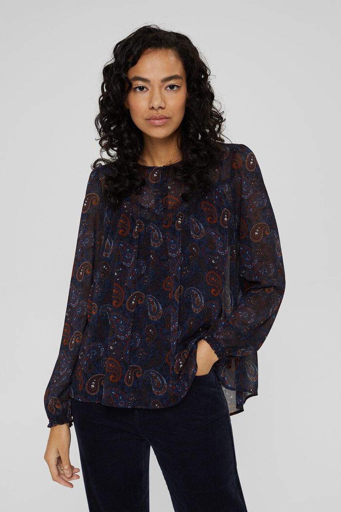 Recycled: chiffon blouse with a paisley print, NAVY, detail image number 0