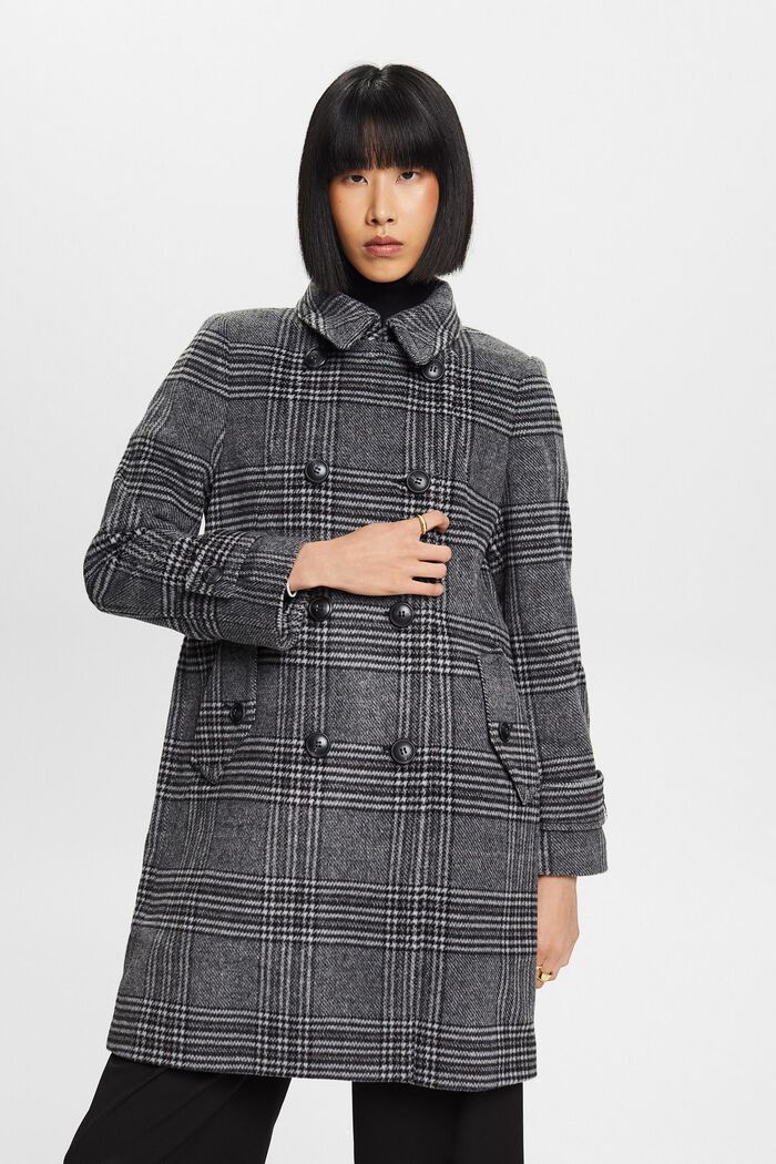 Recycelt: checked wool blend coat with cashmere, BLACK, detail image number 0