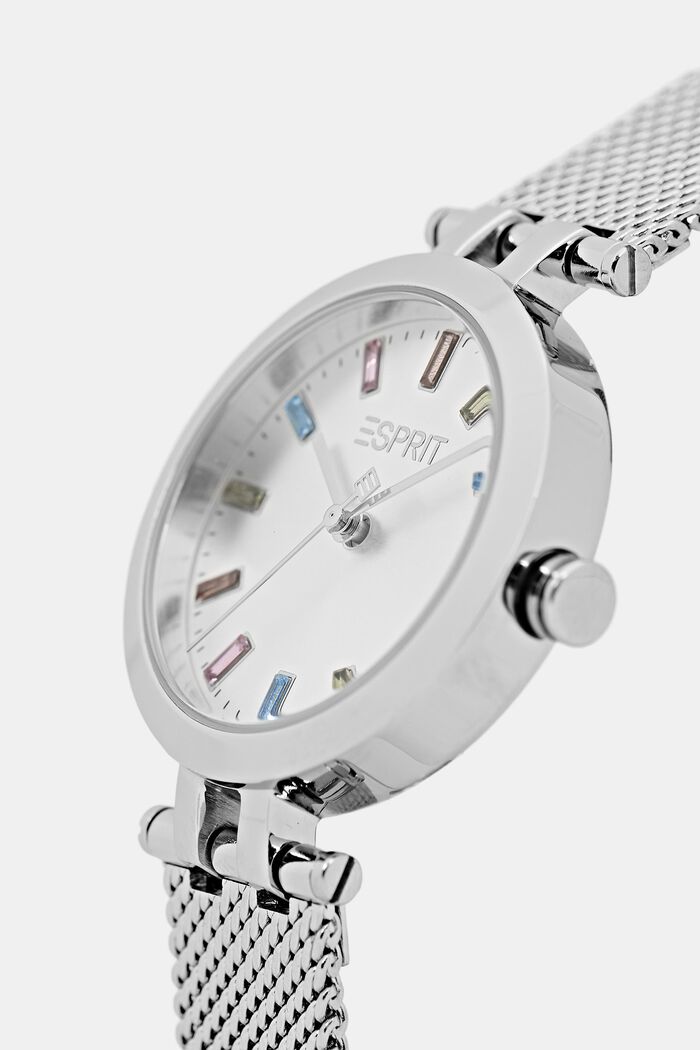 Stainless steel watch with colourful stones, SILVER, detail image number 1