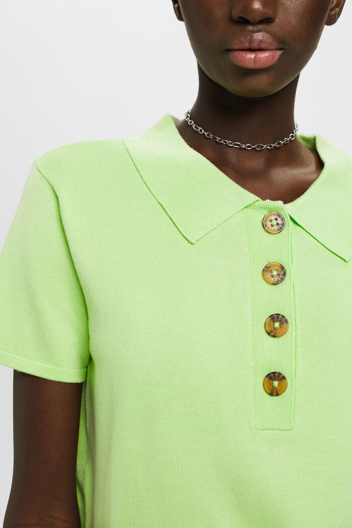 Short-sleeved knit sweater with polo collar, CITRUS GREEN, detail image number 2