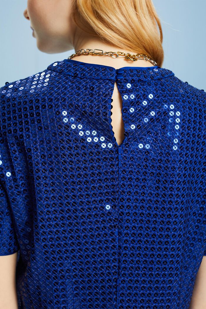 Sequin Short-Sleeve Blouse, BRIGHT BLUE, detail image number 3