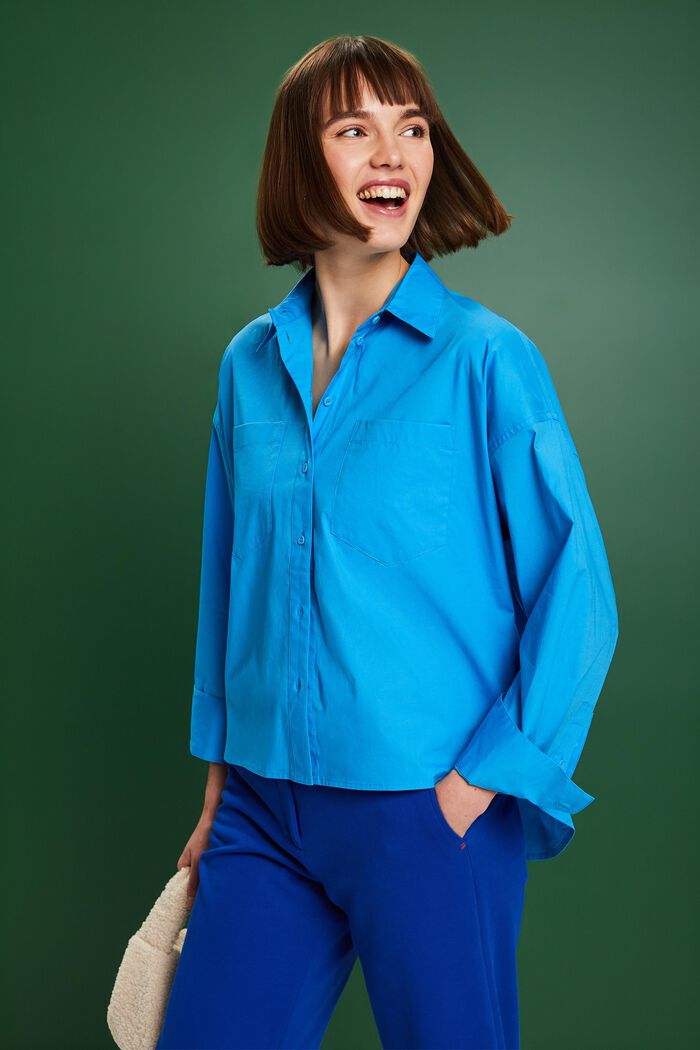 Cotton-Poplin Button-Up Shirt, BLUE, detail image number 3