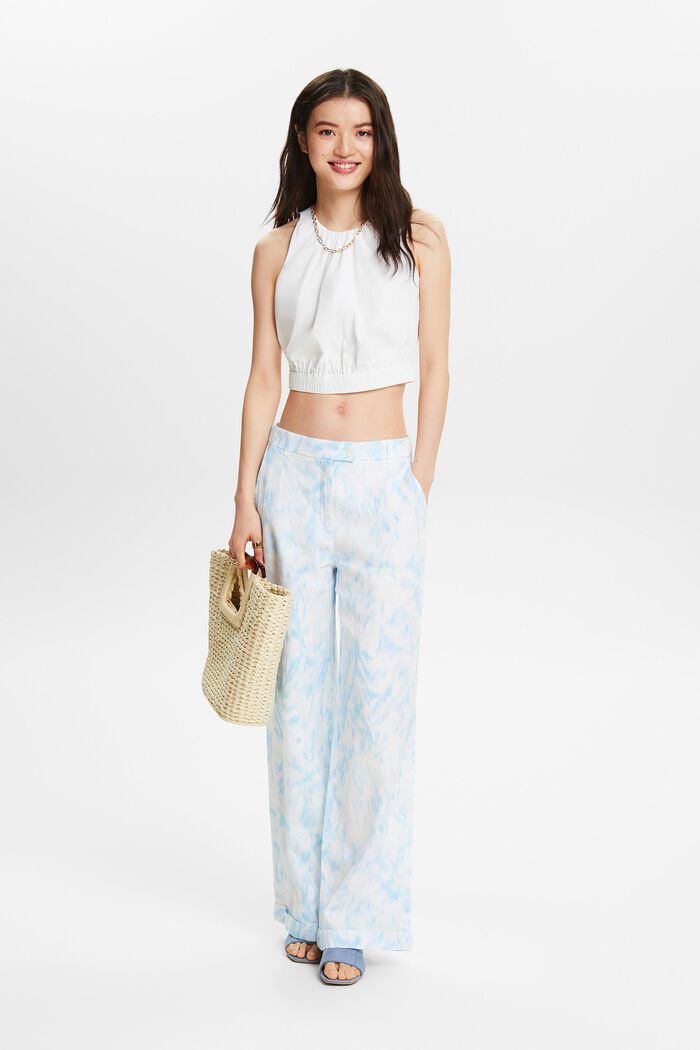 Printed Linen Pants, WHITE, detail image number 1