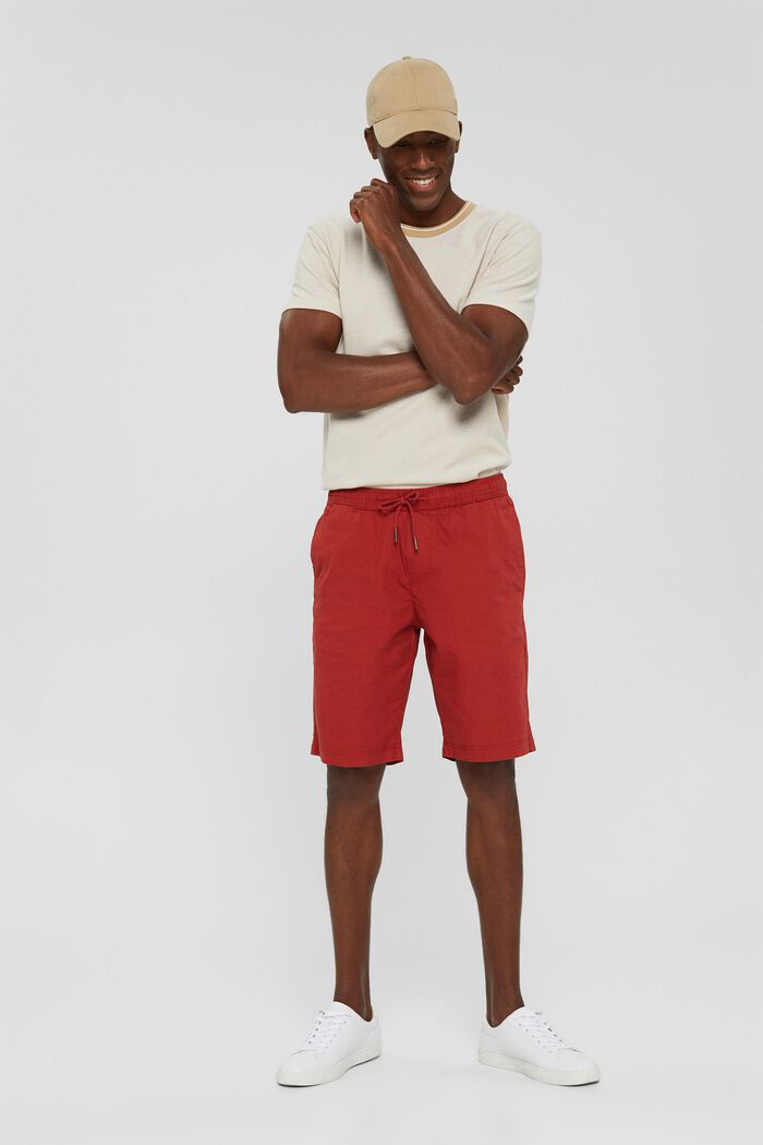 Shorts with elasticated waistband, 100% cotton, RED, detail image number 1