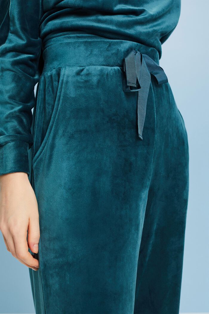 Velvet Loungewear Pants, PETROL BLUE, detail image number 3
