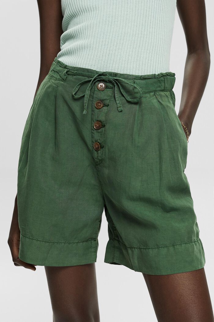 Linen blend: shorts with a button placket, DARK GREEN, detail image number 4
