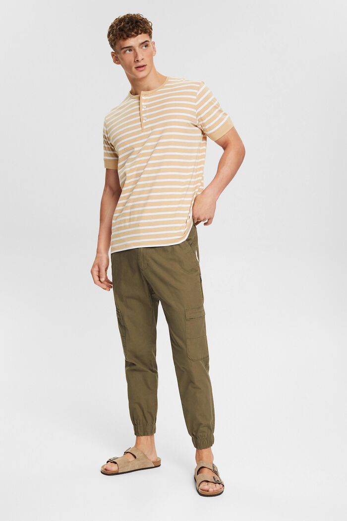 Striped T-shirt with a button placket, SAND, detail image number 4