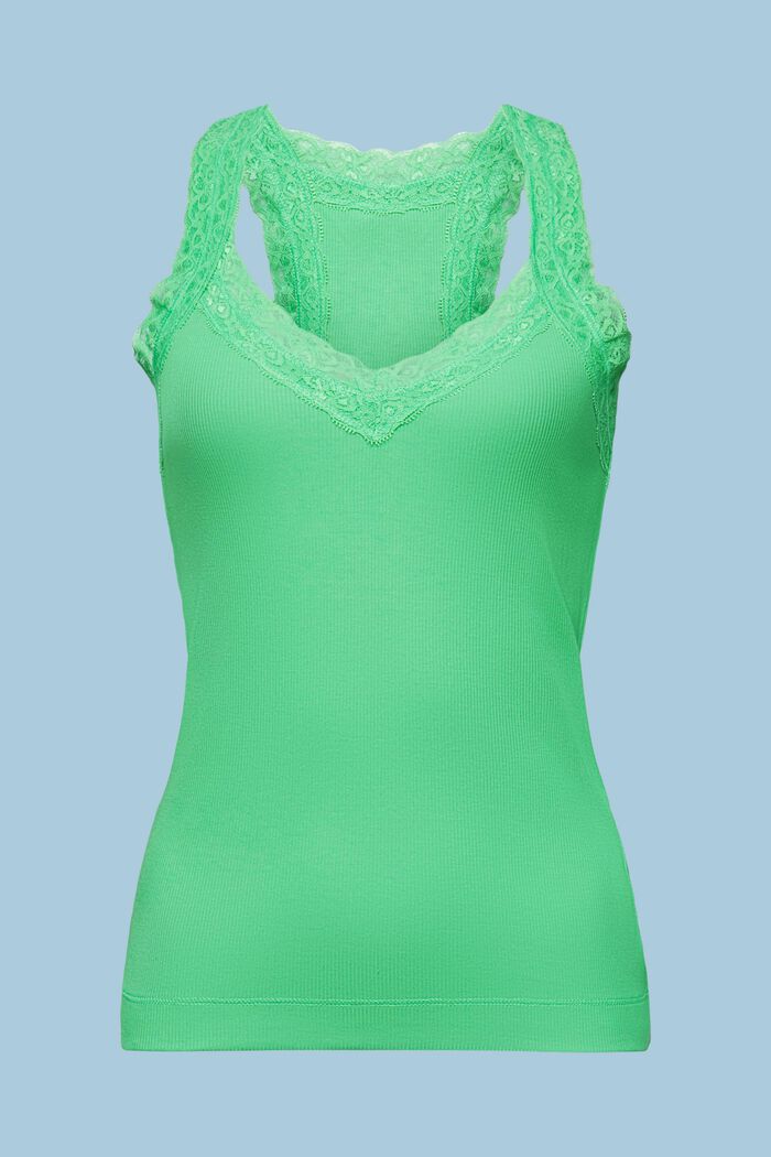 Lace Rib-Knit Jersey Top, CITRUS GREEN, detail image number 6